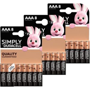 24x Duracell AAA Simply batterijen alkaline Lr03 Mn2400 1.5 V
