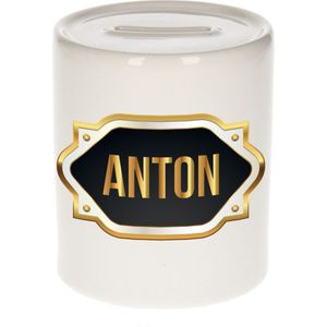 Naam cadeau spaarpot Anton met gouden embleem