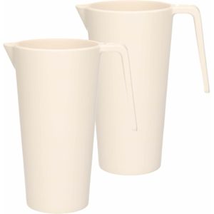 Excellent Houseware Schenkkan/waterkan - 2x - creme wit - 1500 ML - melamine - D10 x H21 cm