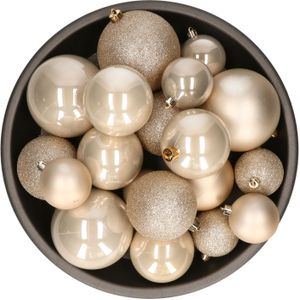 Decoris kerstballen - 26x st - champagne - kunststof - mix 6, 8 en 10