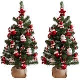 Set van 2x stuks kunstbomen/kunst kerstbomen inclusief kerstversiering 75 cm kerstversiering