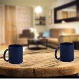 Bellatio Design Koffie mokken/bekers - 4x - keramiek - glans - met oor - donkerblauw - 370 ml