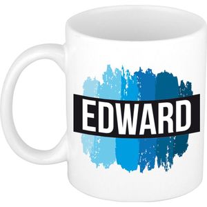 Naam cadeau mok / beker Edward met blauwe verfstrepen 300 ml