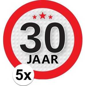 5x 30 Jaar leeftijd stickers rond 9 cm verjaardag versiering