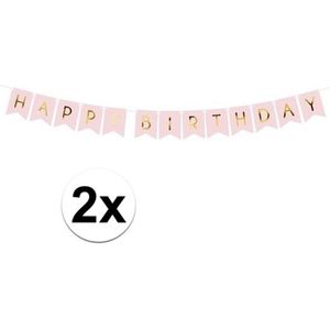 2x Lichtroze DIY feest slingers Happy Birthday 1,75 meter