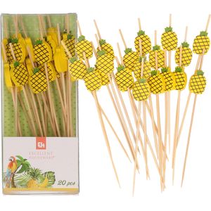 Cocktail/tapas prikkers - ananas - 60x stuks - bamboo - 12 cm