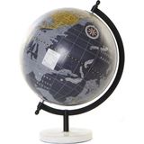 Decoratie wereldbol/globe donkerblauw op marmeren voet 22 x 30 cm