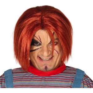 Halloween verkleedpruik Chuck met half lang haar - rood - Heren - Horror/Bekende figuren
