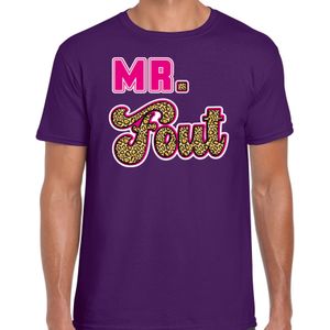 Verkleed t-shirt voor heren - Mr. Fout met panterprint - paars/roze - carnaval
