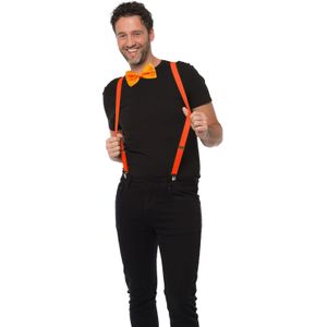 Carnaval verkleedset bretels en strik - oranje - volwassenen/unisex - feestkleding accessoires