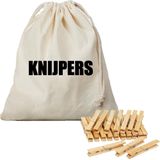 Canvas knijperzak/ opbergzakje knijpers wit/ offwhite met koord 25 x 30 cm en 120 houten wasknijpers