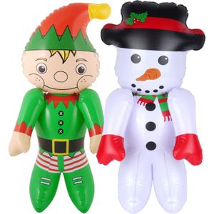 Decoratie figuren opblaasbaar -2x st -kerstelf en sneeuwpop -65 cm - opblaas figuur