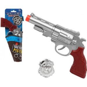 Politie speelgoed pistool zilver 27 cm