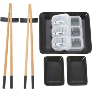 8-delige sushi serveer set voor 2 personen - keramiek - zwart