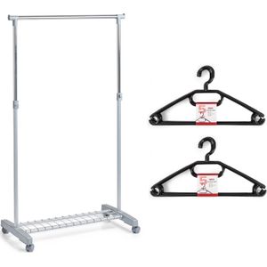 Kledingrek met kleding hangers - enkele stang - kunststof - grijs - 83 x 43 x 170 cm