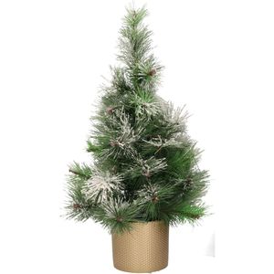 Besneeuwde kunstboom/kunst kerstboom 75 cm met gouden pot