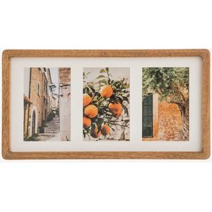 Collage fotolijst voor 3x foto - voor 10 x 15 cm fotos - Mango hout - beige - 40 x 21 cm