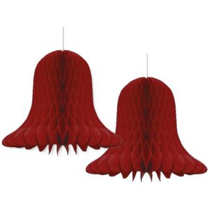 2x Kerstversiering bordeaux rode kerstklokken lampionnen 30 cm