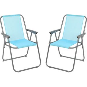 Sunnydays camping/strand stoel - 2x - aluminium - inklapbaar - blauw - L53 x B55 x H75 cm