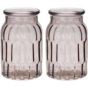 Bellatio Design Bloemenvaas klein - 2x - grijs - transparant glas - D10 x H16 cm - vaas