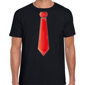 Verkleed t-shirt voor heren - stropdas rood - zwart - carnaval - foute party - verkleedshirt