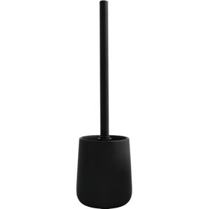 MSV Toiletborstel in houder/wc-borstel Malmo - keramiek en rvs - zwart - 39 x 10 cm