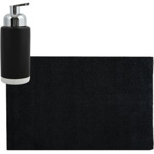 MSV badkamer droogloop mat/tapijt - 40 x 60 cm - met zelfde kleur zeeppompje 275 ml - zwart
