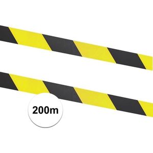 2x Afzetlinten / markeringslinten geel met zwart 100 meter
