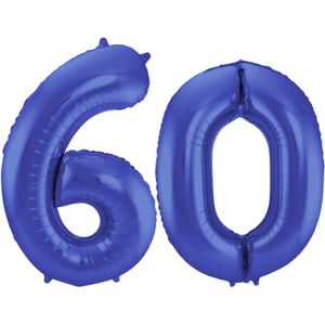 Grote folie ballonnen cijfer 60 in het blauw 86 cm