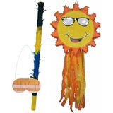 Verjaardag Pinata zon - geel - 50 cm - set met stok en masker