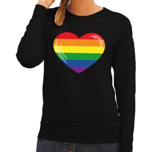Gay pride regenboog hart sweater zwart voor dames