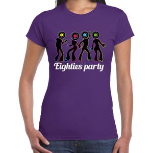 Verkleed T-shirt voor dames - eighties party - paars - jaren 80/80s - foute party - carnaval