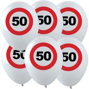 48x Leeftijd verjaardag ballonnen met 50 jaar stopbord opdruk 28 cm