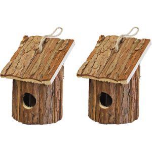 2x Nestkast/vogelhuisje hout rond naturel bruin 10 x 11 x 16 cm