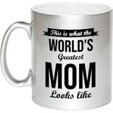 Zilveren Worlds Greatest Mom cadeau koffiemok / theebeker 330 ml