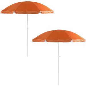 2x Oranje strand parasols van nylon 200 cm