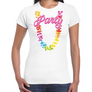 Tropical party T-shirt voor dames - bloemenkrans - wit - carnaval/themafeest
