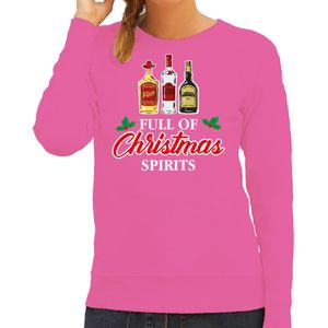 Foute kersttrui/sweater voor dames - drank humor - roze - Christmas spirits