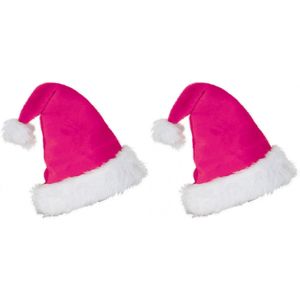 4x stuks pluche roze kerstmutsen  voor volwassenen