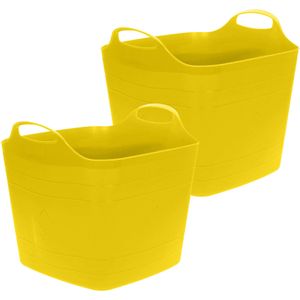 Flexibele emmer - 2x - geel - 25 liter - kunststof - vierkant - 35 x 38 cm