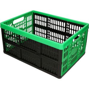 Opvouwbare kratten/inklapbare boodschappen kisten zwart/groen 48 x 35 x 24 cm - klapkratten - 32 liter inhoud