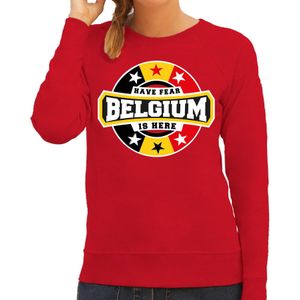 Have fear Belgium is here / Belgie supporter sweater rood voor dames