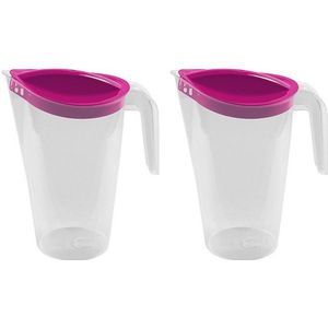 2x stuks waterkan/sapkan met fuchsia roze deksel 1,75 liter kunststof