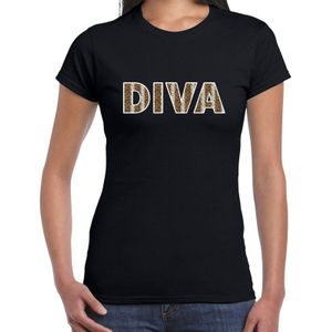 Diva slangen print tekst t-shirt zwart dames