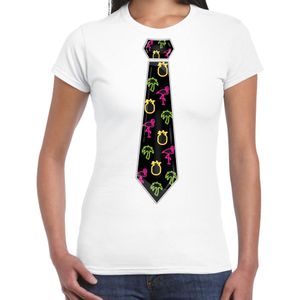 Tropical party T-shirt voor dames - stropdas - wit - neon - carnaval - tropisch themafeest