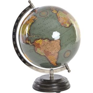 Wereldbol/globe op voet - kunststof - groen - home decoratie artikel - D20 x H28 cm