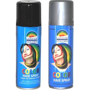 Set van 2x kleuren carnaval haarverf/haarspray van 111 ml - Zwart en Zilver