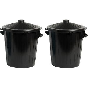 Cosy & Trendy Vuilnisbak/afvalemmer met deksel - 2x - 50 liter - zwart - 55 x 49 x 58 cm