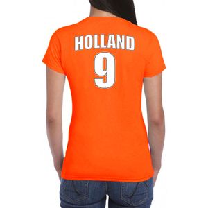 Oranje supporter t-shirt met rugnummer 9 - Holland / Nederland fan shirt voor dames