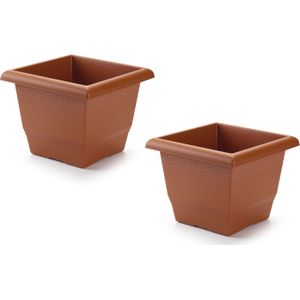 3x stuks plantenbak terra cotta vierkant 26 x 26 x 20 cm